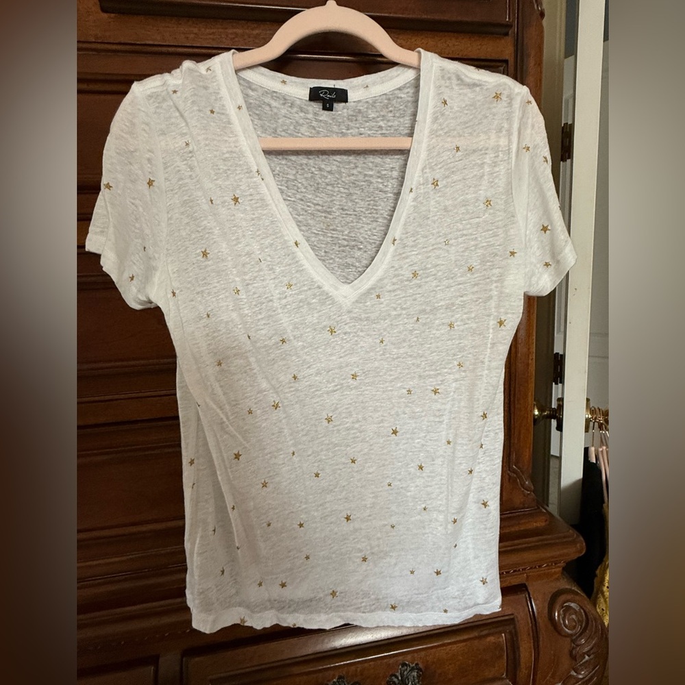 Rails Gold Star-Patterned Short Sleeve V-Neck Top Size S